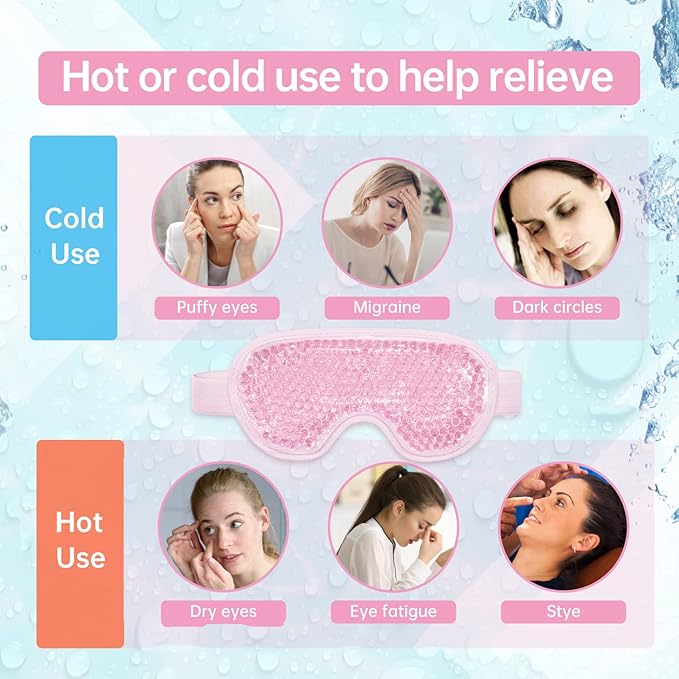 Ice Face Mask Reusable and Cold Gel Eye Mask for Puffiness/Dark Circles/Eye Bags/Dry Eyes/Headaches/Migraines/Stress Relief,Ice Pack for Eyes & Face (Pink)-Velvo Beauty