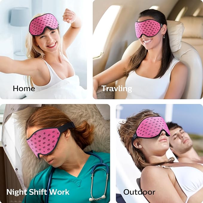 LitBear Breathable Sleep Mask, 3D Eye Mak Sleep for Side Sleepers Women Men, Light Blocking Sleeping Mask with Adjustable Strap, Soft Lightweight Eye Cover for Travel, Night Work, Nap, Office - Pink-Velvo Beauty