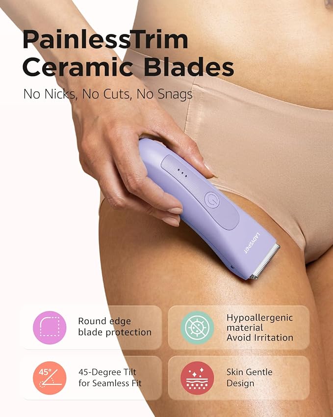 Bikini Trimmer for Women, Pubic Hair Trimmer Shaver for Women -Waterproof Hair Shaver Razors, LADYSPOT™ Shaving Sets,with 3 Guards,Replaceable Hypoallergenic Ceramic Blade,Wet/Dry(Purple)-Velvo Beauty