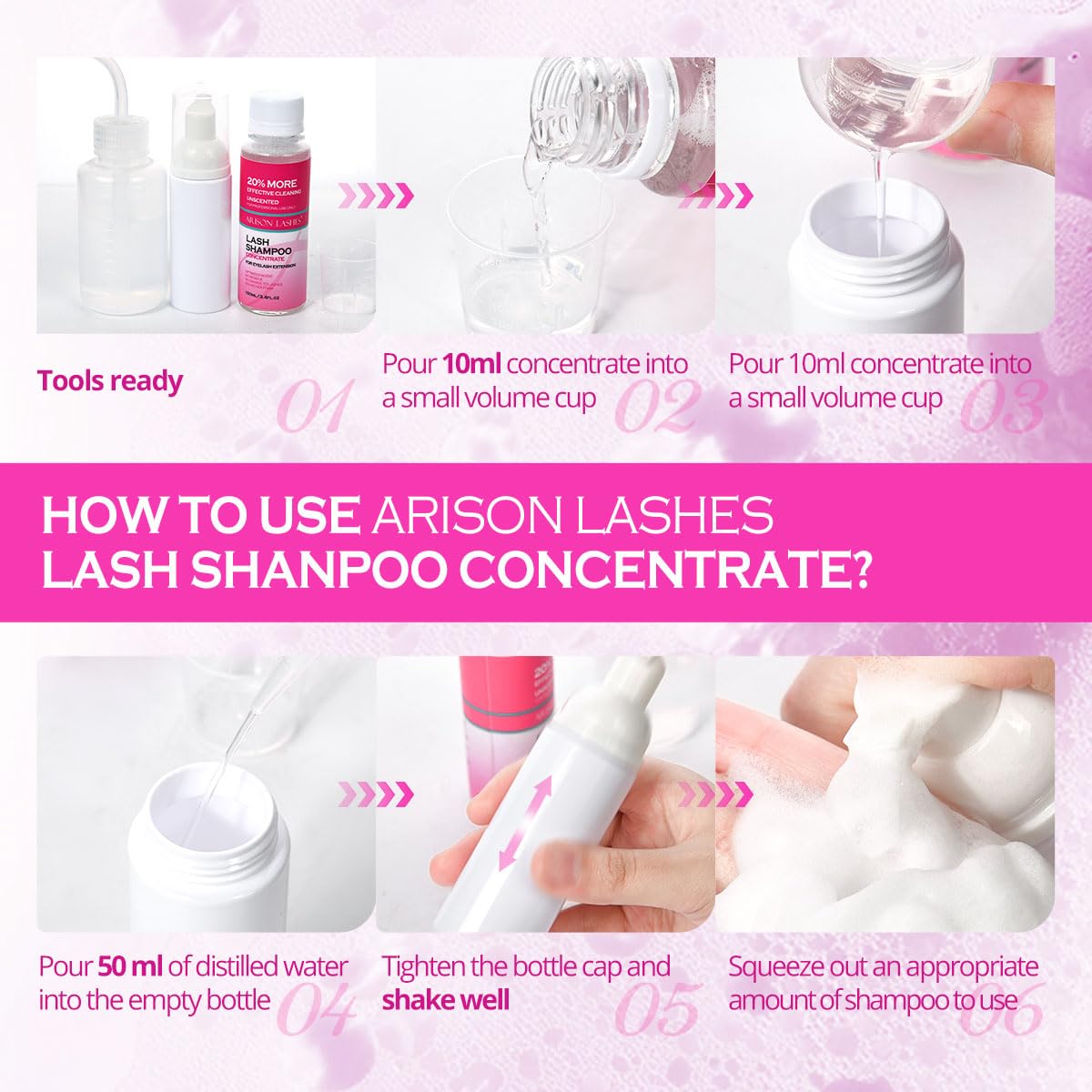 ARISON LASHES Lash Shampoo Concentrate for Lash Extensions 100ML Eyelash Cleanser Concentrate Oil-Free Eyelash Extension Shampoo with Salon Home Care(Cherry Blossom)-Velvo Beauty