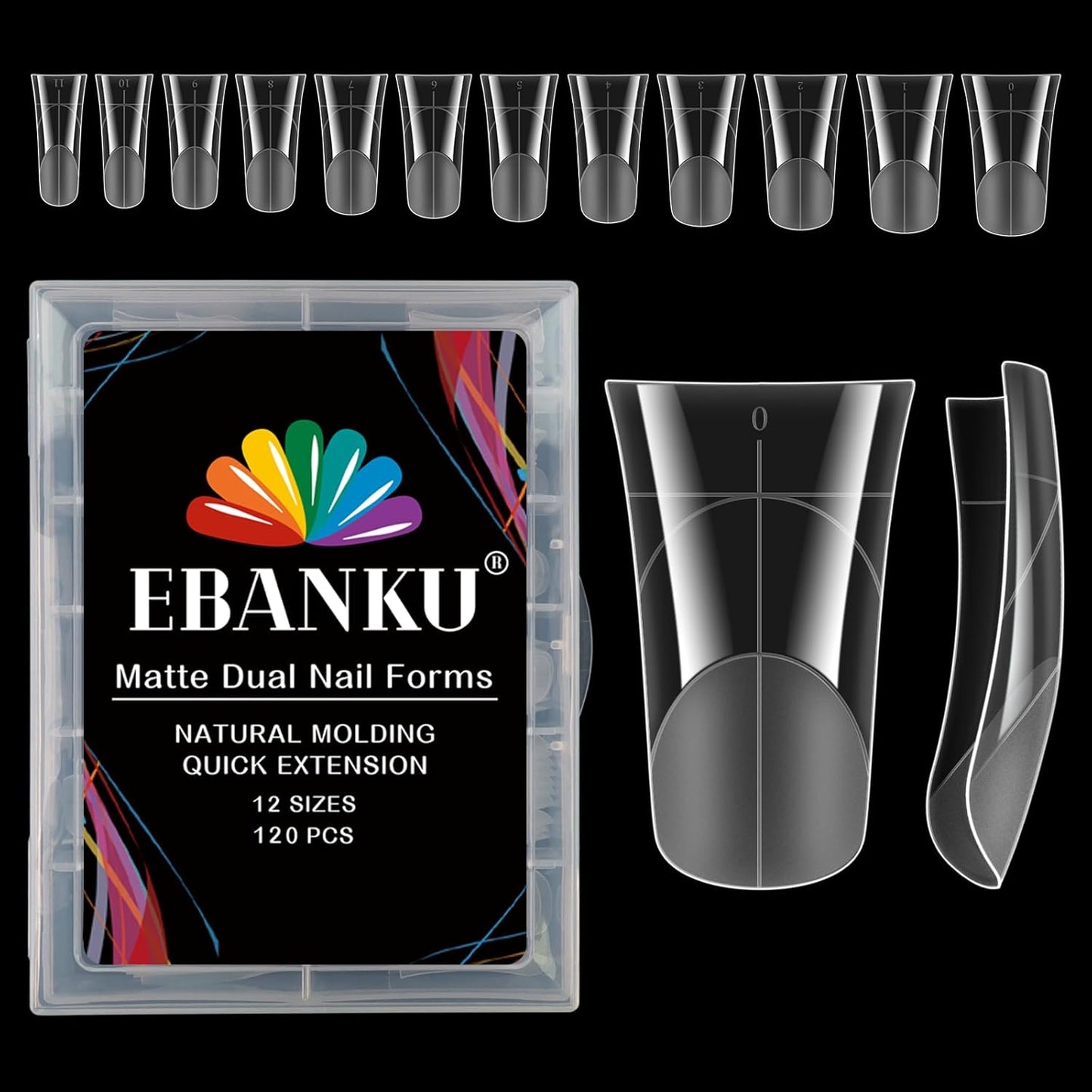 EBANKU Duck Nail Dual Forms for Poly Nail Extension, 120PCS Medium Length Duck Nail Tips Reusable Full Cover French Tip Molds for Builder Gel Nail Art Design Salon&DIY, 12 Sizes-Velvo Beauty