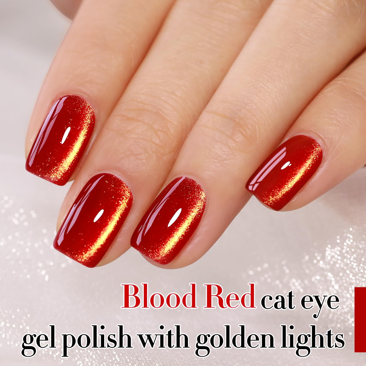 Double Rhythm Cat Eye Gel Polish with Magnet 15ML Ice Glass Holographic Glitter Shimmer Translucent Sheer Color Salon Soak Off Magnetic at Home (Blood Red-MC1145)-Velvo Beauty