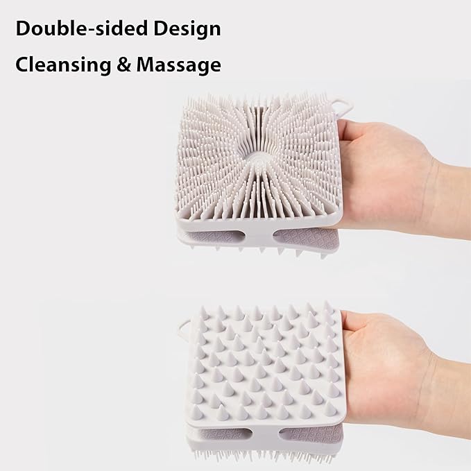 2 PC Silicone Exfoliating Body Scrubber, Silicone Body Shampoo Brush, Soft Silicone Loofah for Sensitive Skin, Shower Silicone Hair Scalp Massager, Easy to Clean, Lather Well(Gray&Pink)-Velvo Beauty