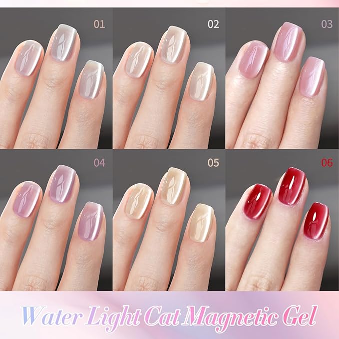 Born Pretty Magnetic Gel Nail Polish Water Light Cat Magnetic Eye Jelly Pink Glass Crystal Gel Polish Glitter Shimmer Auroras Nail Polish LED Nail Art Manicure Kit 6PCS-Velvo Beauty