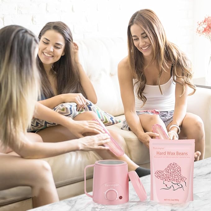 Hard Wax Beads for Hair Removal, Yovanpur 10.5oz Wax Beans for Sensitive Skin and Brazilian Waxing with 10pcs Wax Sticks (Cherry-Blossom)-Velvo Beauty