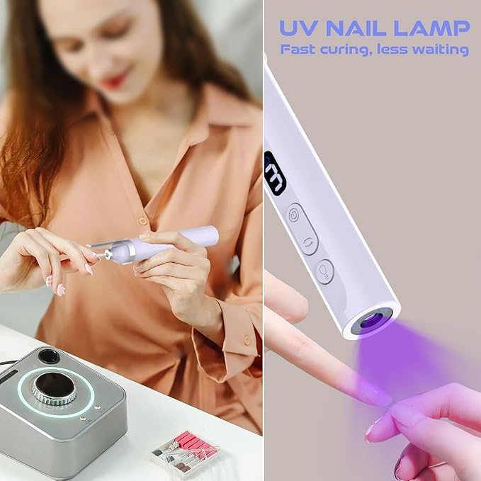 Acrylic Nail Kit, Portable Electric Nail File Set for Acrylic Gel Nails, Manicure Pedicure Tool Nail Drill Bits with Nail Drill Bits Sanding Bands (Purple)-Velvo Beauty