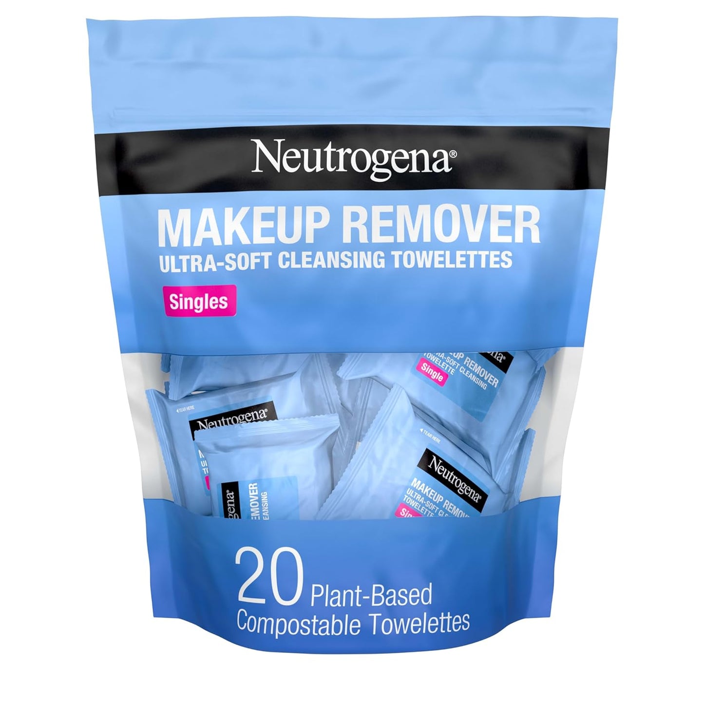 Neutrogena Makeup Remover Wipes Singles, Individually Wrapped, Daily Facial Cleanser Towelettes, Gently Removes Oil & Makeup, Alcohol-Free, 20 ct-Velvo Beauty