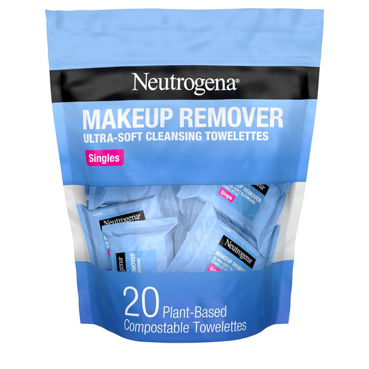 Neutrogena Makeup Remover Wipes Singles, Individually Wrapped, Daily Facial Cleanser Towelettes, Gently Removes Oil & Makeup, Alcohol-Free, 20 ct-Velvo Beauty