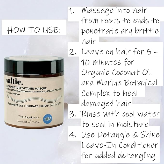 Deep Conditioning Moisture Vitamin Hair Mask with Organic Coconut Oil - Restores Dry Damaged - Repairs damage - reduces frizz - improves scalp circulation - Silicone Free-Velvo Beauty