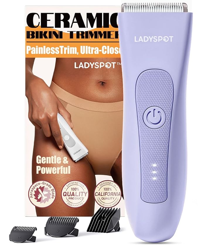 Bikini Trimmer for Women, Pubic Hair Trimmer Shaver for Women -Waterproof Hair Shaver Razors, LADYSPOT™ Shaving Sets,with 3 Guards,Replaceable Hypoallergenic Ceramic Blade,Wet/Dry(Purple)-Velvo Beauty