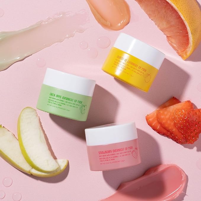 W7 Sweet Dreams Overnight Lip Mask Trio - Strawberry, Apple & Grapefruit Flavor 3 Pack - Vitamin E, Aloe Vera and Grape Seed Oil - For Hydrated, Full Looking & Irresistible Lips-Velvo Beauty