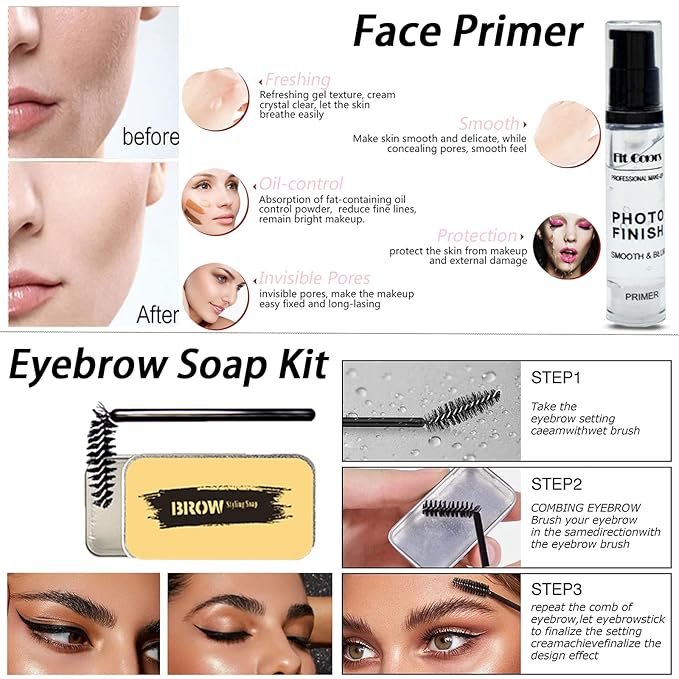 All in One Makeup Kit for Women Full Kit, 12 Colors Eyeshadow, Foundation & Primer, Lipsticks, Eyeliner, Mascara, Contour Stick, Brow Soap, Makeup Brush & Sponge, Make Up Gift Set for Women, Teens-Velvo Beauty