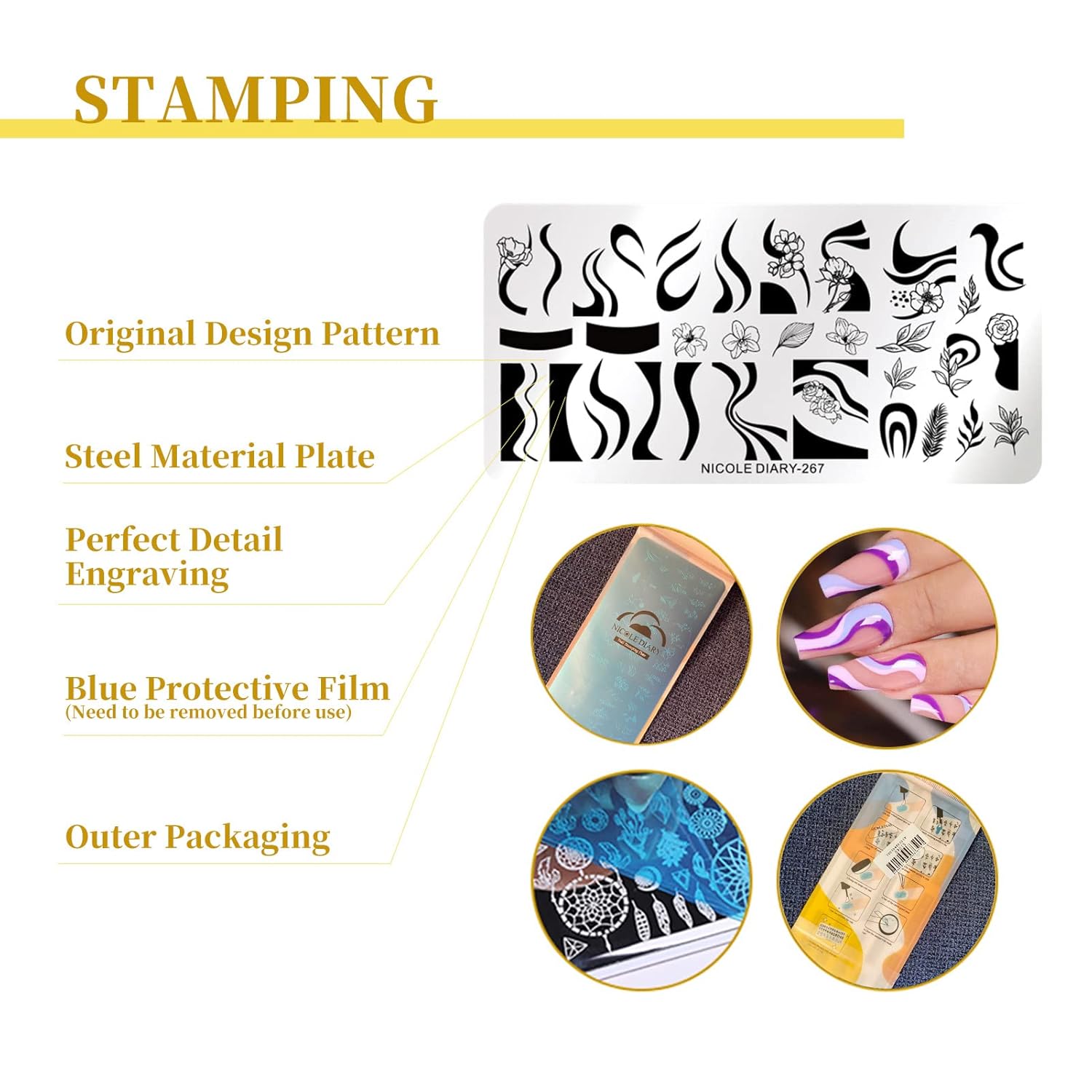 Born Pretty Nail Art Stamping Templates Set Flowers Leaves Plant French Stamping Image Plates Manicure DIY Design Stamp Plates 8PCS-Velvo Beauty