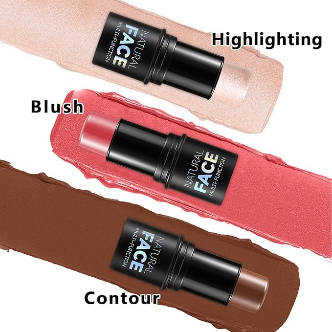 3Pcs Cream Contour Stick Makeup Kit, Shades with Highlighter Stick, Blush Stick and Bronzer Contour Stick for Sculpt the Cheeks, Long Lasting, Waterproof, Matte & Dewy Finish (LIGHT MEDIUM)-Velvo Beauty