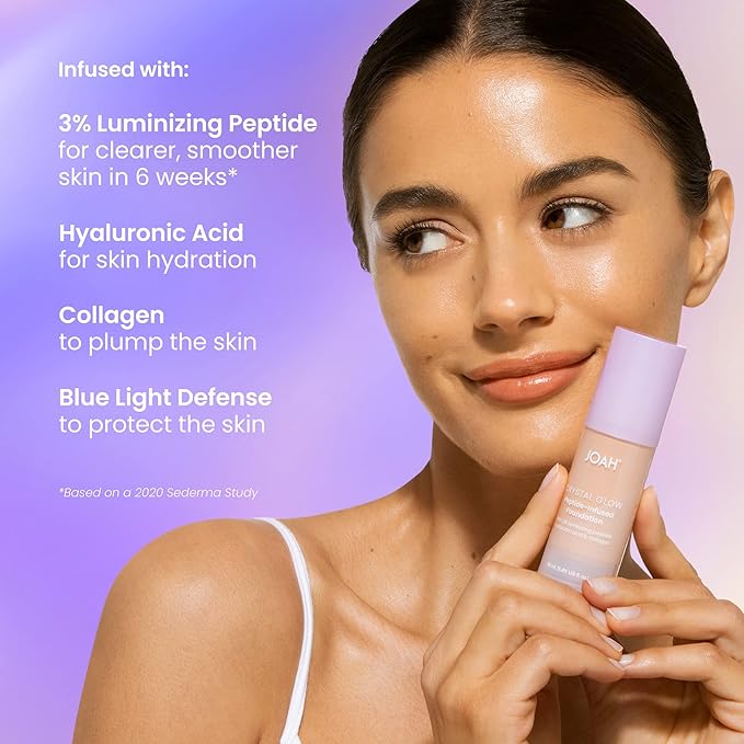 JOAH Crystal Glow Peptide-Infused Foundation, 2-in-1 Multitasking Korean Makeup with Blurring Face Primer, Luminizer, Hydration & Skin Defense for a Flawless Finish, 1.01 Oz, Tan Neutral (Pack of 2)-Velvo Beauty