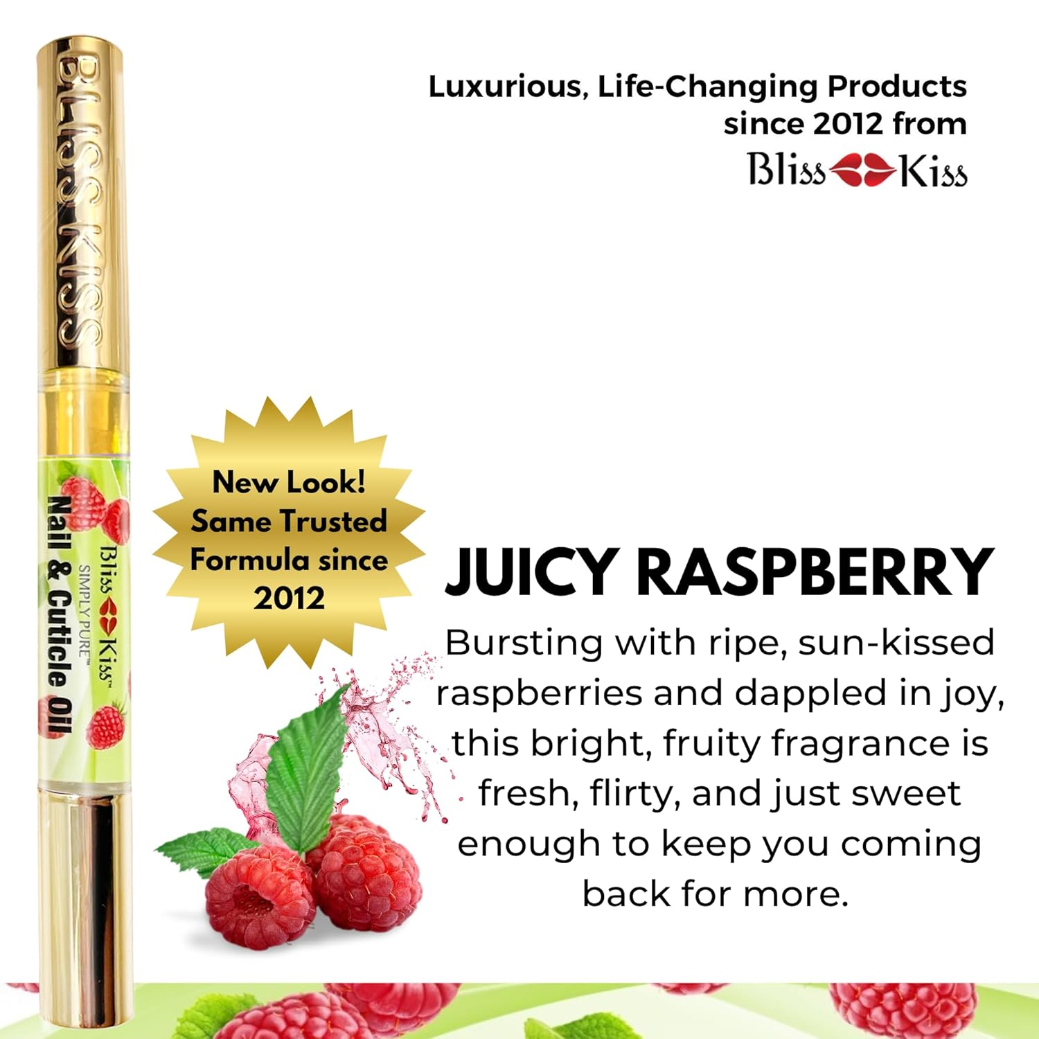 Bliss Kiss | 1 Juicy Raspberry Fragrance | Nail Oil Cuticle Pen w/Vitamin E & Jojoba⏤Nail Strengthener Nail Growth Serum for Brittle Peeling Breaking Thin Nails-Velvo Beauty