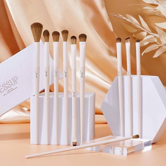 Jessup Precision Makeup Brushes 10Pcs Eye Makeup Brush Set Premium Synthetic Eyeshadow Concealer Eyeliner Eyebrow Blending Highlight Brush, Light Grey T330-Velvo Beauty