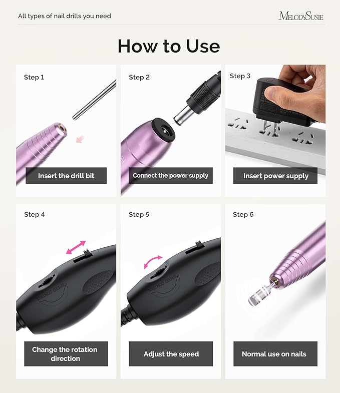 MelodySusie Portable Electric Nail Drill,PC120B Compact Efile Electrical Professional Nail File Kit for Acrylic, Gel Nails, Manicure Pedicure Polishing Shape Tools Design for Home Salon Use, Purple-Velvo Beauty