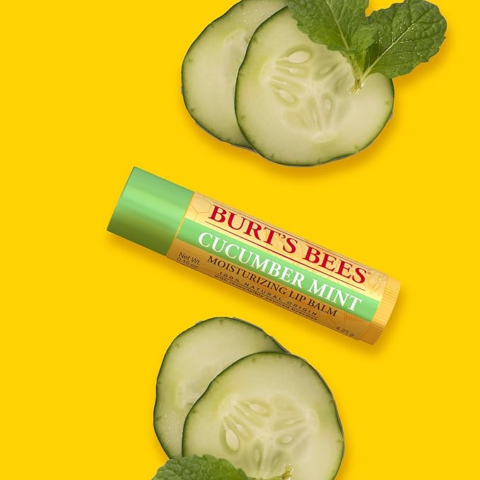 Burt's Bees Lip Balm - Original Beeswax, Cucumber Mint, Watermelon & Sweet Mandarin, With Responsibly Sourced Beeswax, Tint-Free, Natural Origin Treatment, 4 Tubes, 0.15 oz.-Velvo Beauty