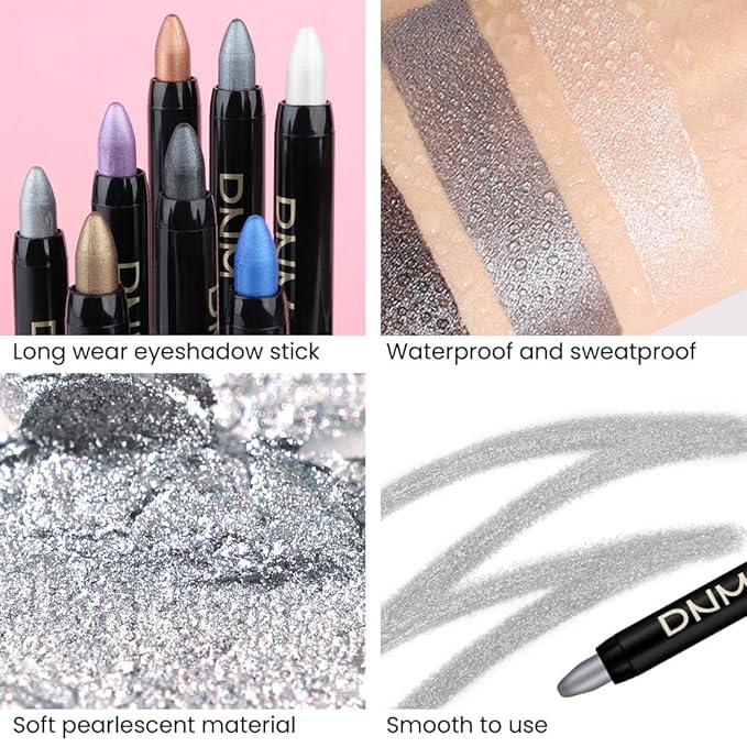 Kaely 2Pcs Cream Eyeshadow Stick Set for Eyes,Dazzling Grey & Silver Shimmer Pen,Eye Brightener Halloween Makeup,sombras para ojos,Smooth Eye Shadow Highlighter Crayon Pencil Waterproof,02+16-Velvo Beauty