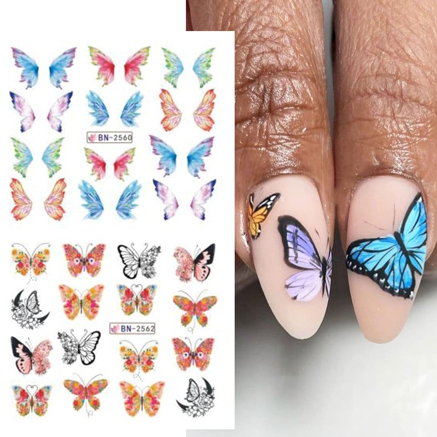 Butterfly Nail Art Sticker Colorful Butterfly Water Transfer Nail Stickers Decal Summer Nail Art Supplies for Acrylic Nail DIY Decoration Manicure Tip 12 Sheets-Velvo Beauty