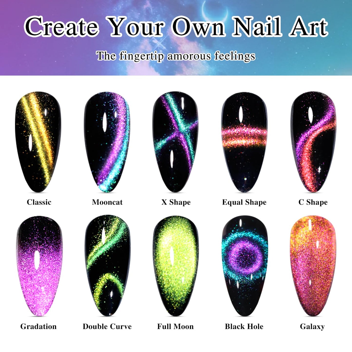 Double Rhythm 6 Colors Cat Eye Gel Polish Set Shimmer Glitter with Magnet Holographic Reflective Magnetic UV Nail Art Kit (6-Kit 27)-Velvo Beauty