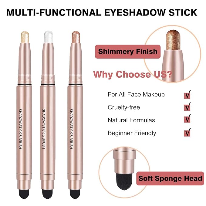 White Cream Eyeshadow Stick, Single Shimmer Eyeshadow Pencil, Waterproof Long Lasting Eye Shadow Stick Makeup, Hypoallergenic High Pigmented Eye Highlighter Pen Create Multi-Dimensional Eyes Look 01#-Velvo Beauty
