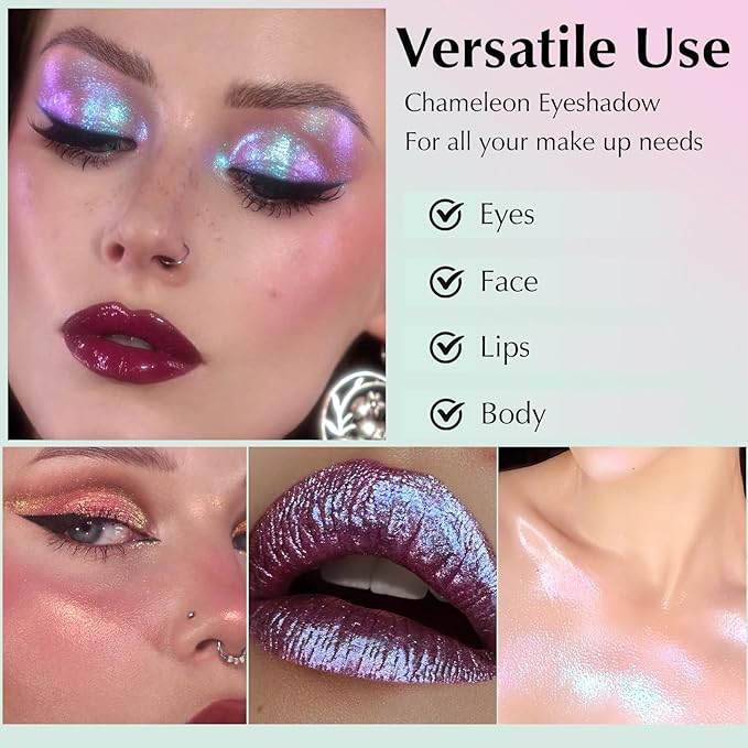 Mermaid Glitter Eyeshadow Palette, Multichrome Chameleon Cream Eye Shadow, Color Shifting White Eyeshadow Sparkling Holographic Shimmer Inner Corner Eye Brightener Highlighter Makeup-Velvo Beauty