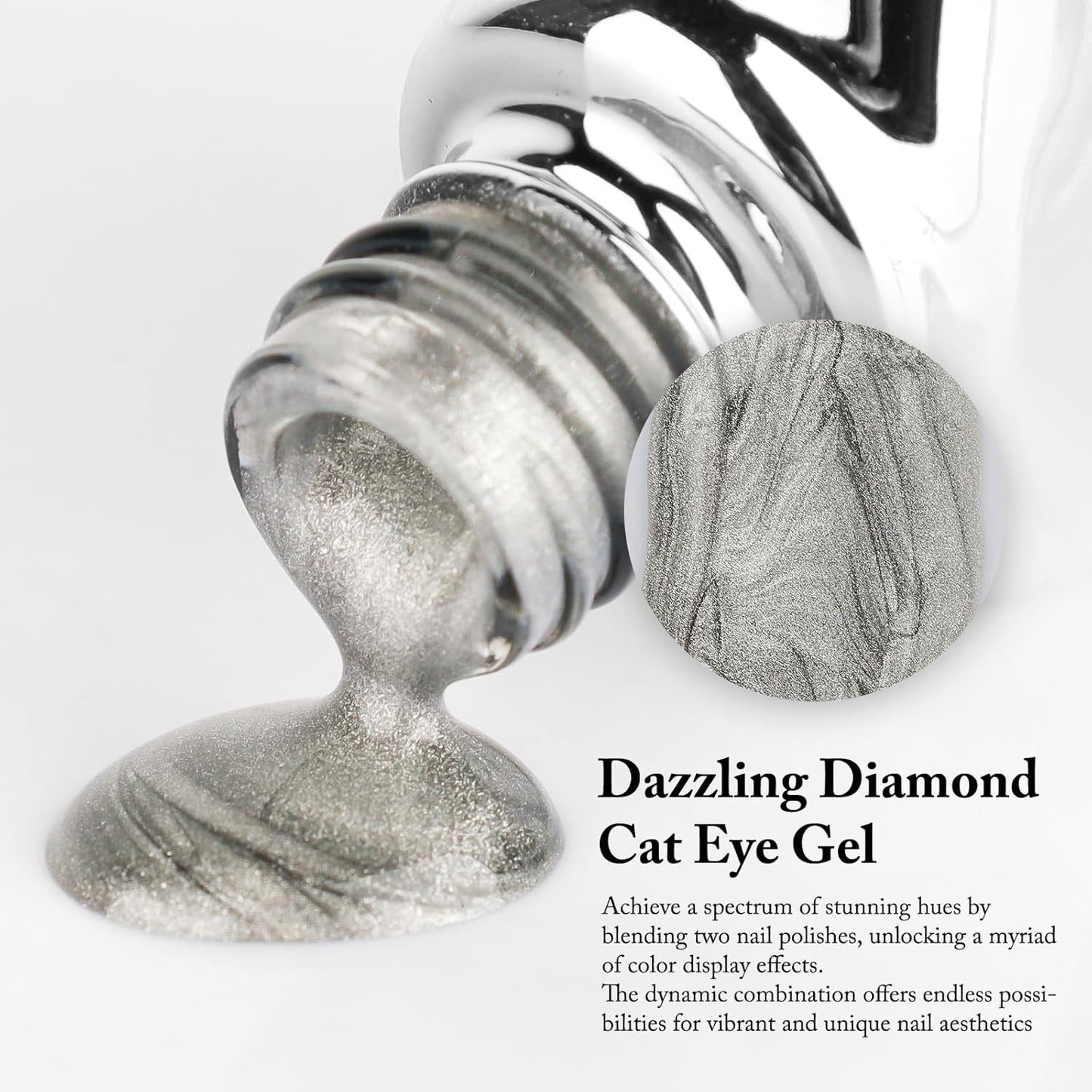 Cat Eye Gel Nail Polish with Magnet Stick, 15ml Glitter Holographic Nail Polish, Magnetic Effect Gel for Home DIY Manicure Gift, Ethereal Gray-Velvo Beauty