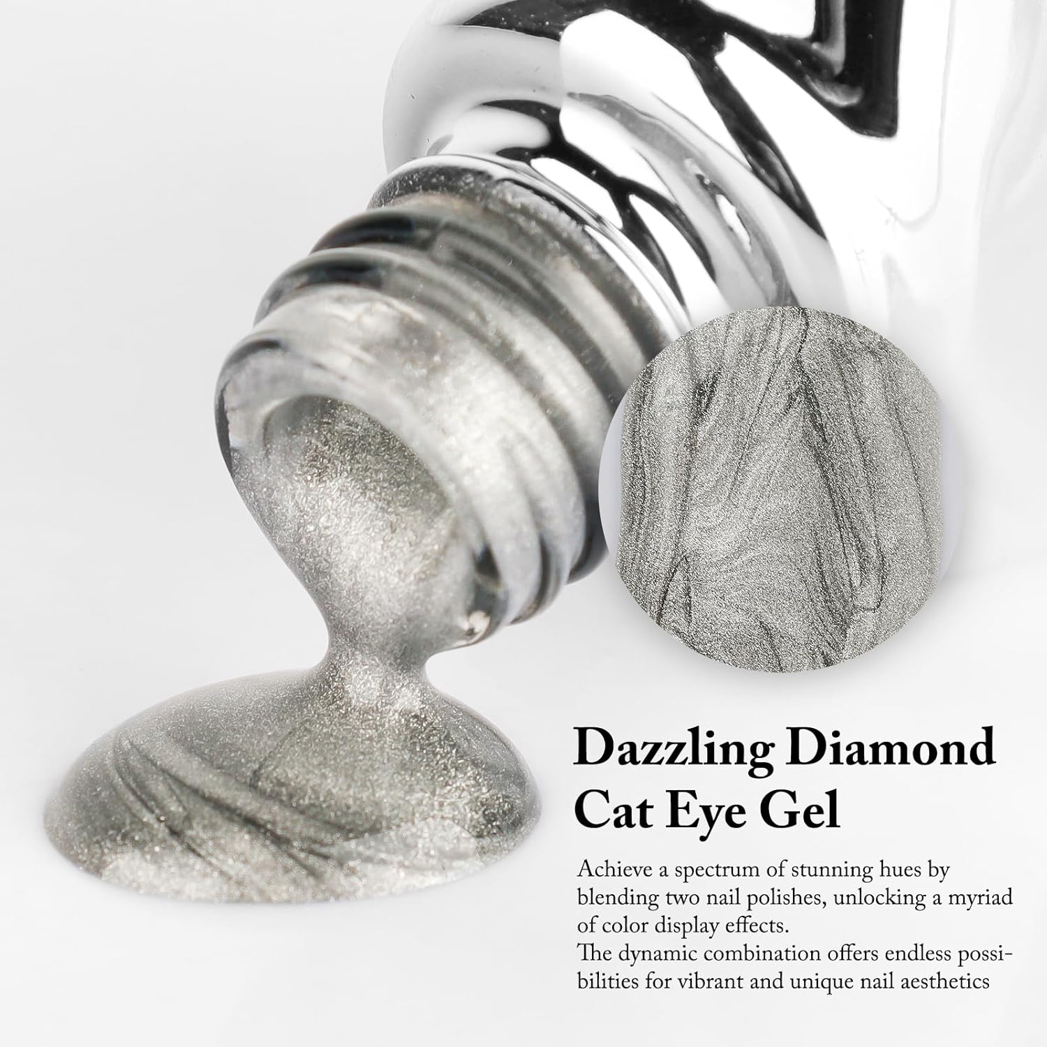 Cat Eye Gel Nail Polish with Magnet Stick, 15ml Glitter Holographic Nail Polish, Magnetic Effect Gel for Home DIY Manicure Gift, Ethereal Gray-Velvo Beauty