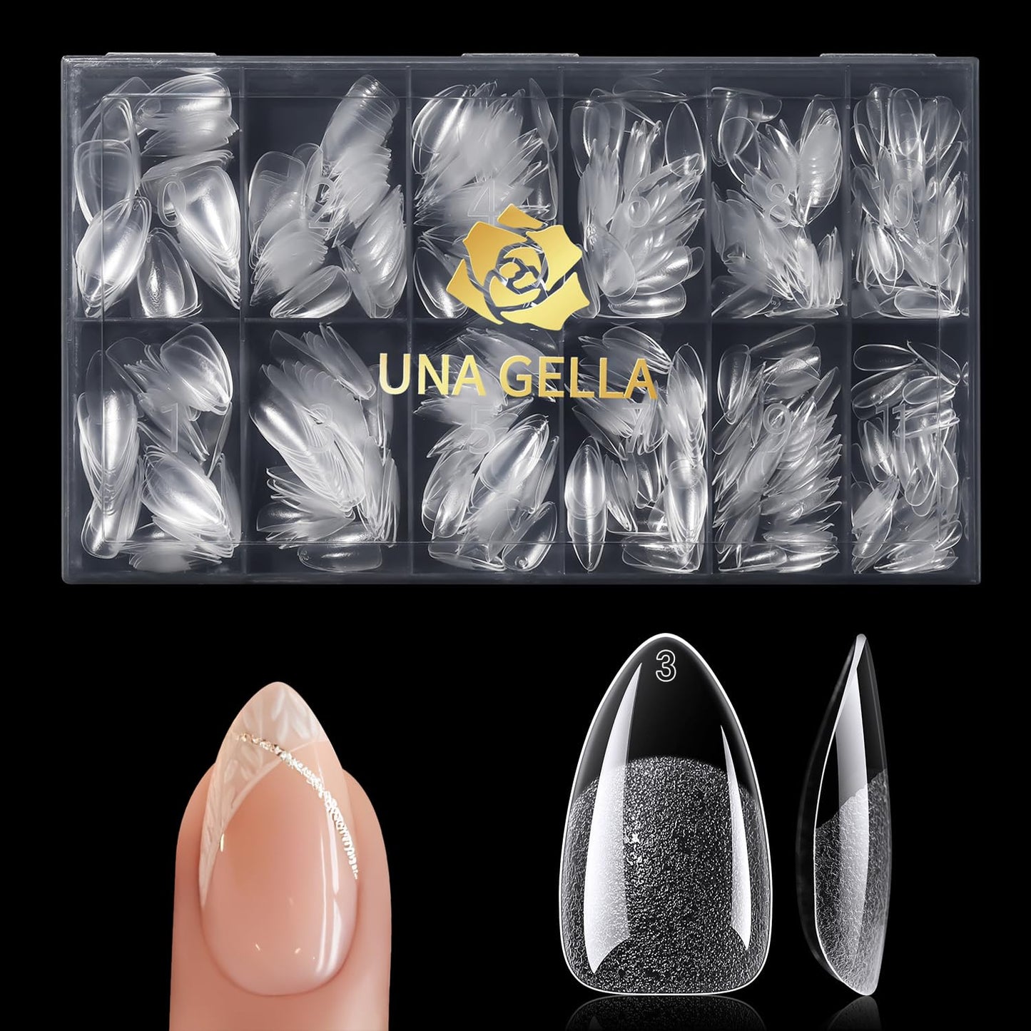 UNA GELLA Short Almond Gel Nail Tips, 600 Pcs Pre-Filed Short Nail Tips Almond Shape Half Matte Press On Nails 12 Sizes Full Cover Clear Fake Nails for Extension Home DIY Salon with Box-Velvo Beauty