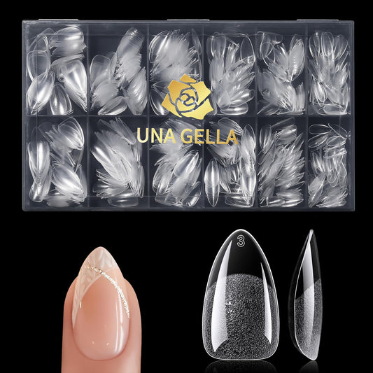 UNA GELLA Short Almond Gel Nail Tips, 600 Pcs Pre-Filed Short Nail Tips Almond Shape Half Matte Press On Nails 12 Sizes Full Cover Clear Fake Nails for Extension Home DIY Salon with Box-Velvo Beauty