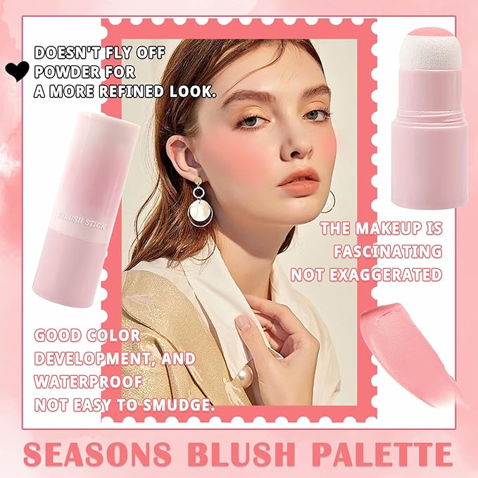 Matte Contour Blush Stick for Cheeks and Face - Buildable Shimmer Facial Blusher Shades - Blendable Cosmetic Makeup 03-Velvo Beauty