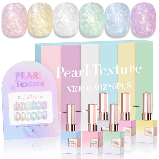 Double Rhythm 6 Pcs 15 ML Gel Polish Set Same Color Same Bottle Soak Off Gel Polish Kit Nail Art Manicure Salon DIY at Home for Women (Pearl Pink White Green Blue Purple-T6-21)-Velvo Beauty