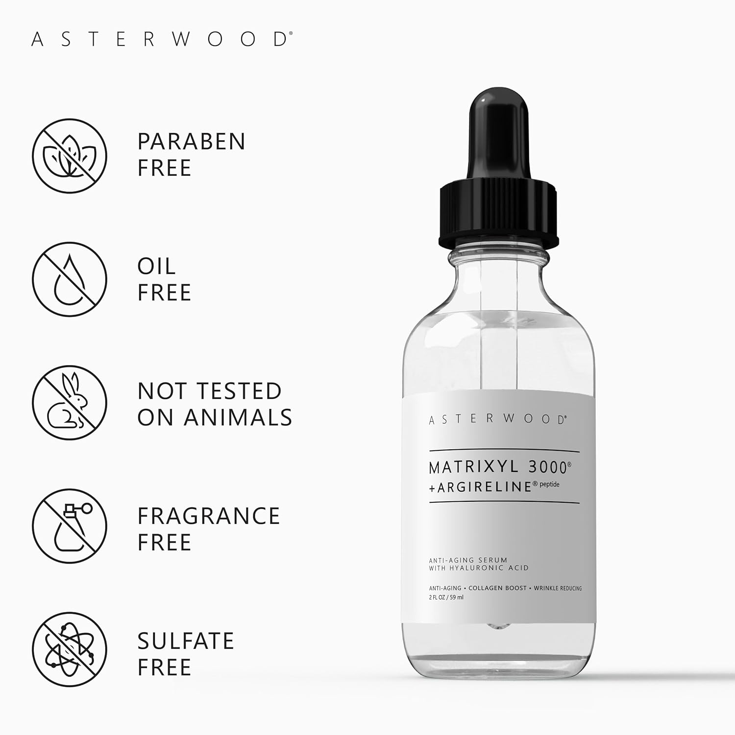 Asterwood Matrixyl 3000 + Argireline Serum with Hyaluronic Acid - Anti-Aging, Wrinkle Reducing, Collagen Boosting - Fragrance-Free - 2 Fl Oz-Velvo Beauty