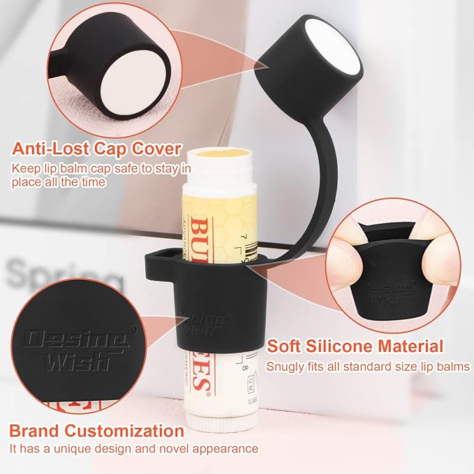Desing Wish 2 PCS Silicone Lip Balm Holder with Cap Cover Portable Chapstick Holder Keychain Sleeve Lip Balm Key Chain with Key Ring and Wrist Strap Lanyard - Black-Velvo Beauty