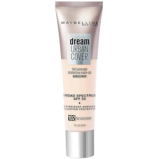 Maybelline Dream Urban Cover Flawless Coverage Foundation Makeup, SPF 50, Fair Porcelain-Velvo Beauty