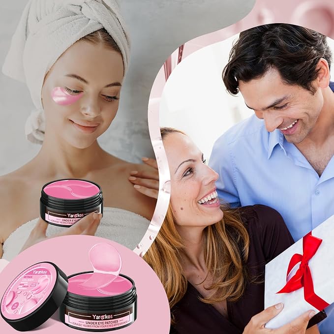 60 Pcs Pink Under Eye Patches with 5 Pieces Travel 24K Gold Eye Mask, 30 Pairs Undereye Mask for Dark Circles Puffy Eye Treatment, Collagen Gel Pads Hydrating for Eye Bag Puffiness Wrinkle-Velvo Beauty