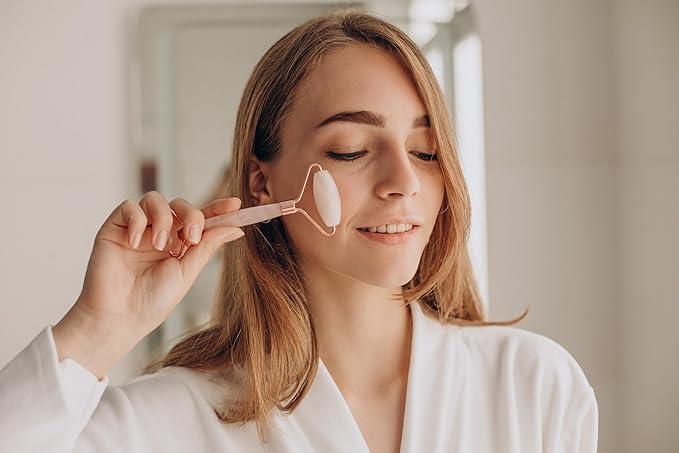 Yobee Face Roller Massager, Rose Quartz, Gua Sha Anti Aging Wrinkles Puffiness Acupressure Facial Skin Care Gift for Women-Velvo Beauty