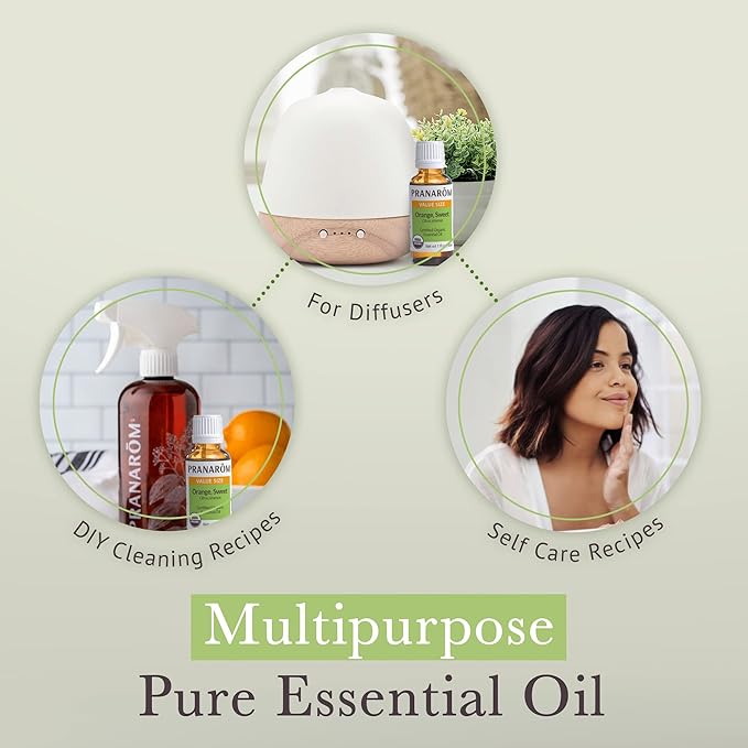 Pranarom USDA Certified Organic Sweet Orange Essential Oil (15ml), 100% Pure Undiluted Therapeutic Grade from Mexico for Aromatherapy, Diffuser, Citrus Scent, Soothing, DIY Cleaning-Velvo Beauty