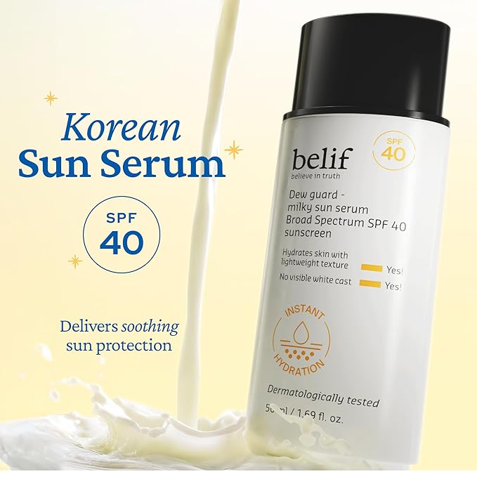belif Milky Niacinamide Sunscreen SPF 40 – Lightweight & Invisible Sun Serum for Face with 7 Types of Hyaluronic Acid | No White Cast, Non-Comedogenic, Hydrating, Makeup-Gripping Primer (1.69 fl.oz)-Velvo Beauty