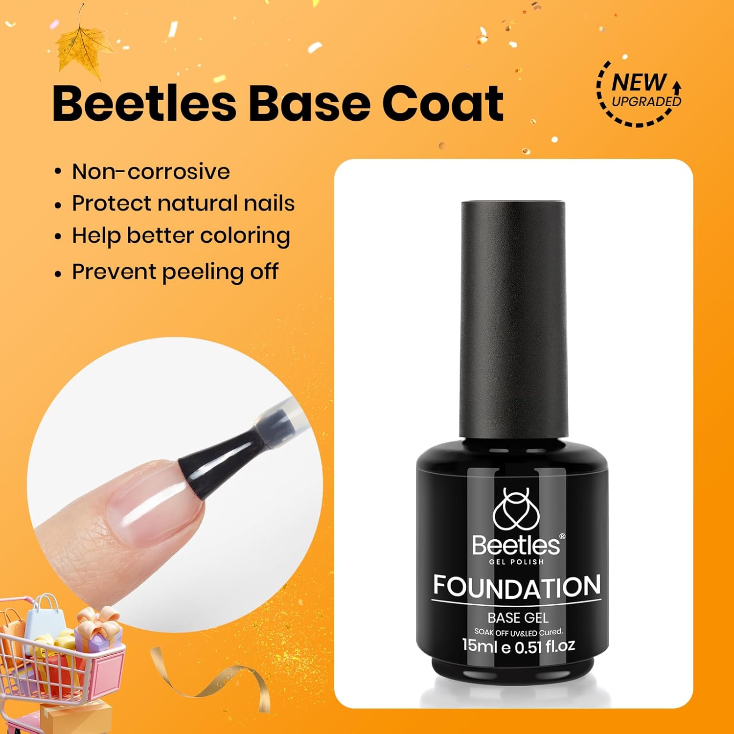 Beetles 2 Pcs 15ml No Wipe Gel Top Coat and Base Coat Set - Shine Finish and Long Lasting, Soak Off LED Nail Lamp Gel Base Top Coat Finish Nail Art Design Manicure Gifts for Women-Velvo Beauty