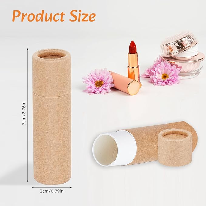 NICENEEDED 10 PCS Paperboard Lip Balm Tubes Set, Refillable Paper Lipstick Tube, Round Cardboard Empty Lip Gloss Container for DIY Lip Gloss Balm and Chapsticks-Velvo Beauty