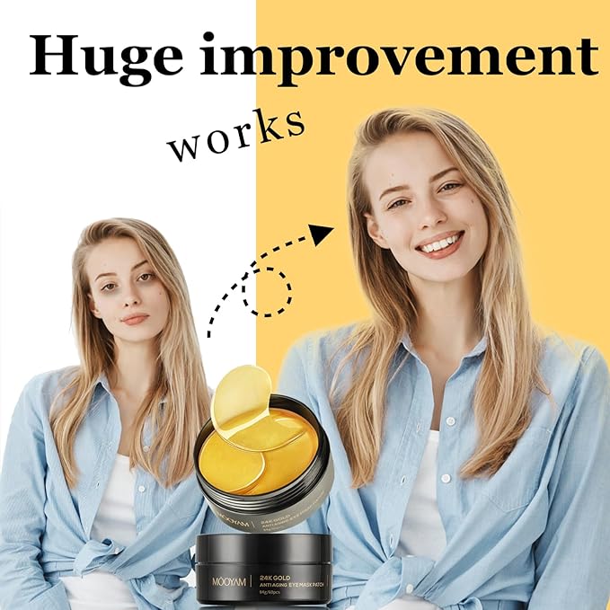 24k Gold Eye Treatment Maks 60PCS Under Eye Patch Cooling Under Eye Pads for Brightening Repairing and Refreshing Your Skin Under Eye Mask, Beauty Skin Care(gold)-Velvo Beauty