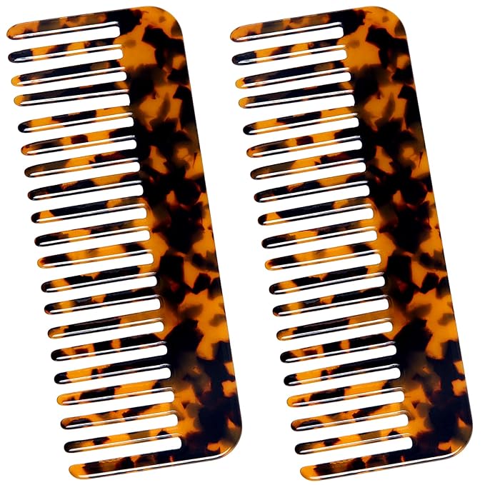 Fsmiling Wide Tooth Comb Large Detangling Comb Cellulose Detangler Comb for Women Thick Curly Wavy Wet Dry Hair 2 Pack,Tortoise shell-Velvo Beauty