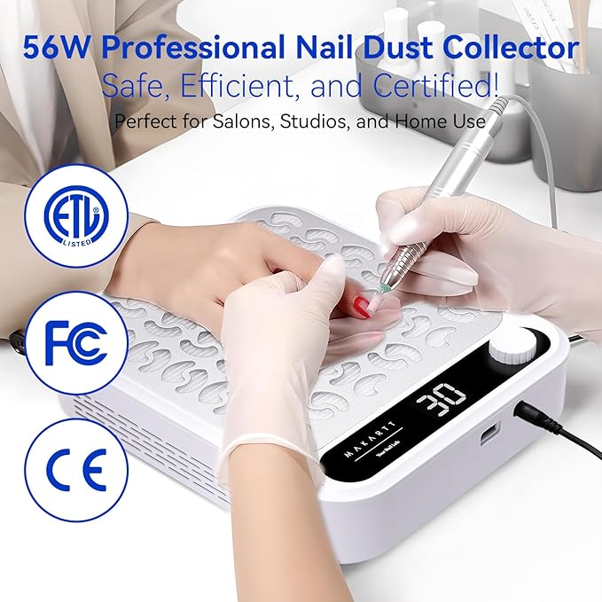 Makartt Nail Dust Collector - Professional Powerful Suction Larina Dust Collector Nail Tech LED Display, Adjustable Speed Reusable Filter, Strainer Panel for Acrylic Nail Polishing Manicure Salon Home-Velvo Beauty