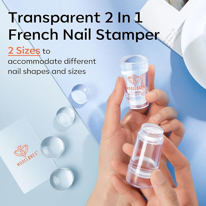 Modelones French Tip Tool- 6 Pcs Nail Stamp French Manicure Kit Suitable for DIY Together with Gel Nail Polish Art Tips Printing Tool Kit-Velvo Beauty