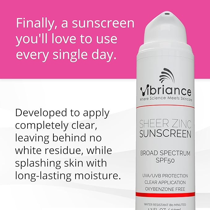 Vibriance Sheer Zinc Sunscreen - Tinted Sunscreen for Face SPF 50, Lightweight Facial Moisturizer with Niacinamide, Hyaluronic Acid - 1.7 fl oz-Velvo Beauty