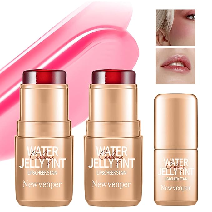 2PCS Jelly Blush Stick, Multi-Purpose Lip & Cheek Stick, Waterproof jelly tint, Moisturizing Cooling Water Jelly Tint Long Lasting cheek stain & lip tint for Women and Girls 01#-Velvo Beauty