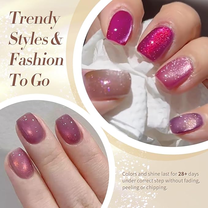 Born Pretty Cat Magnetic Eye Gel Nail Polish, Fall Winter Jelly Glass Magnetic Gel Polish, Purple Brown Pink Nude Glitter Soak Off Nail Art Salon Manicure Home Gift 7ml 6pcs-Velvo Beauty